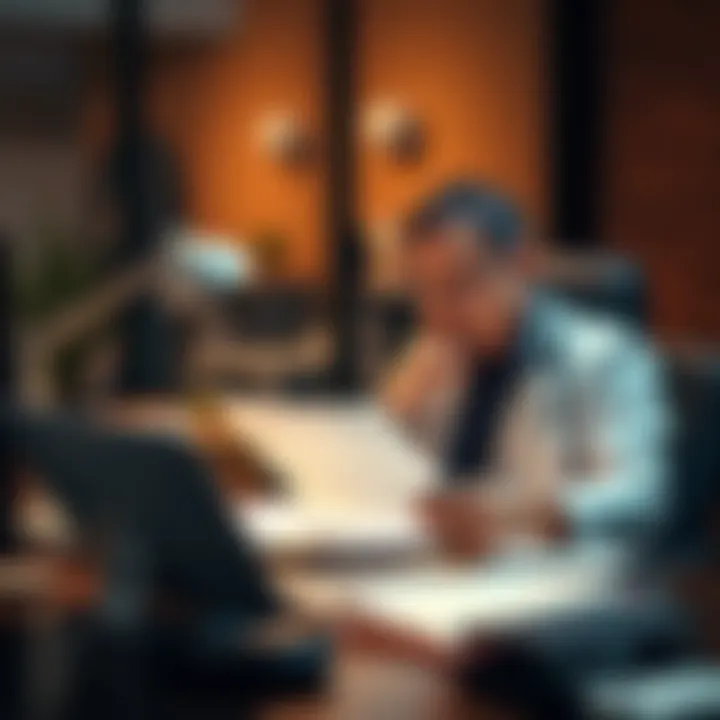 A CPA sitting at a desk, reviewing documents related to cryptocurrency taxes and missing cost basis.