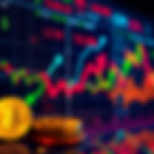 A graph showing Bitcoin prices reacting to CPI data changes, with arrows pointing to trends and a background of financial charts.
