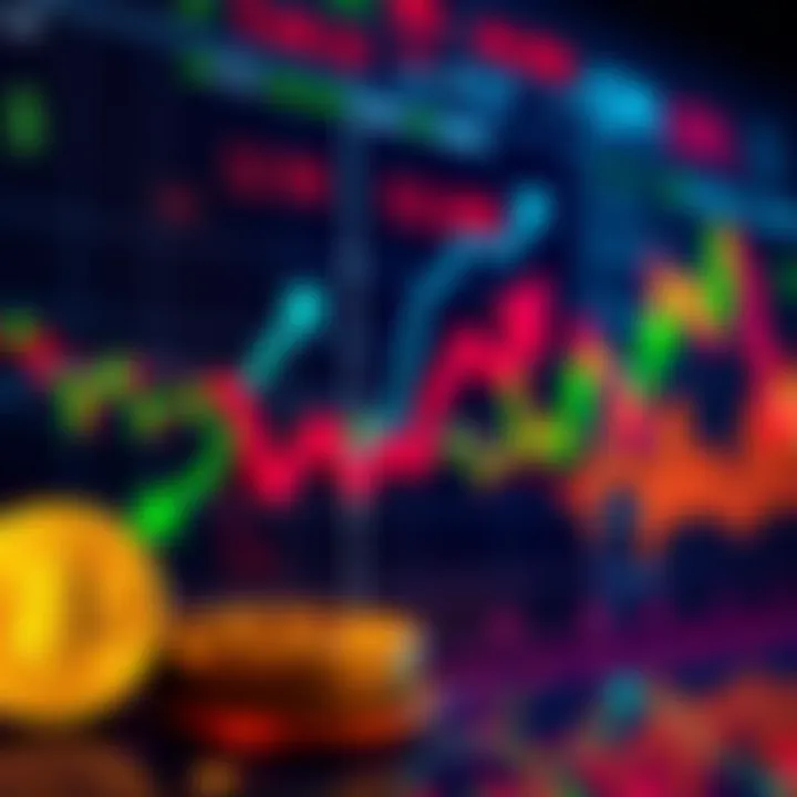 CPI Data Impact on Bitcoin A graph showing Bitcoin prices reacting to CPI data changes, with arrows pointing to trends and a background of financial charts.