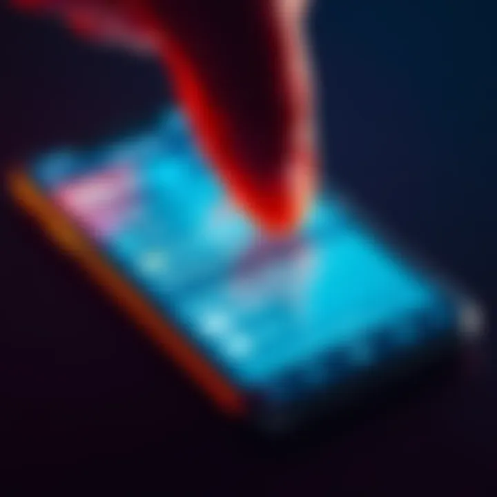 A close-up of a smartphone with a cracked screen displaying notifications from the Atlas Earth app, with a worried person's hand hovering above it.