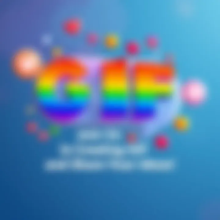 A colorful text bubble with GIF ideas and social media icons around it