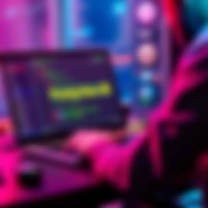 A person coding on a laptop with a visual of a token being created, showing a contract address on the screen