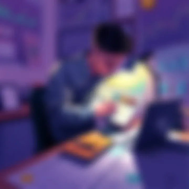 Creating a Personal Coin A person sitting at a desk with a laptop, sketching designs for their own cryptocurrency coin, surrounded by notes and charts about trading strategies.