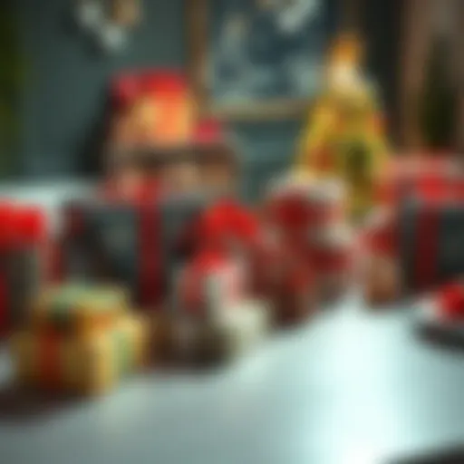 A variety of unique gift sets beautifully displayed on a table, showcasing imaginative packaging and themes.