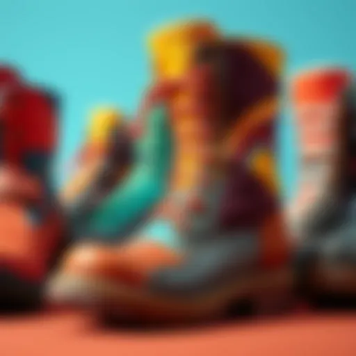A variety of unique boot designs featuring the Tanker 3.0, Moc toe, and Sierra sole, showcasing colorful and playful configurations.