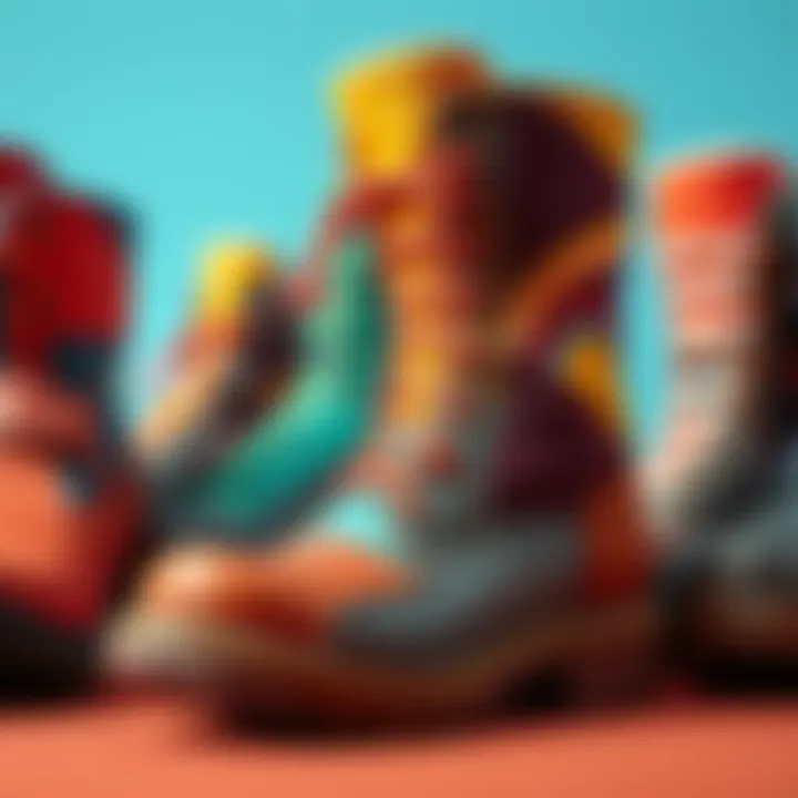 A variety of unique boot designs featuring the Tanker 3.0, Moc toe, and Sierra sole, showcasing colorful and playful configurations.