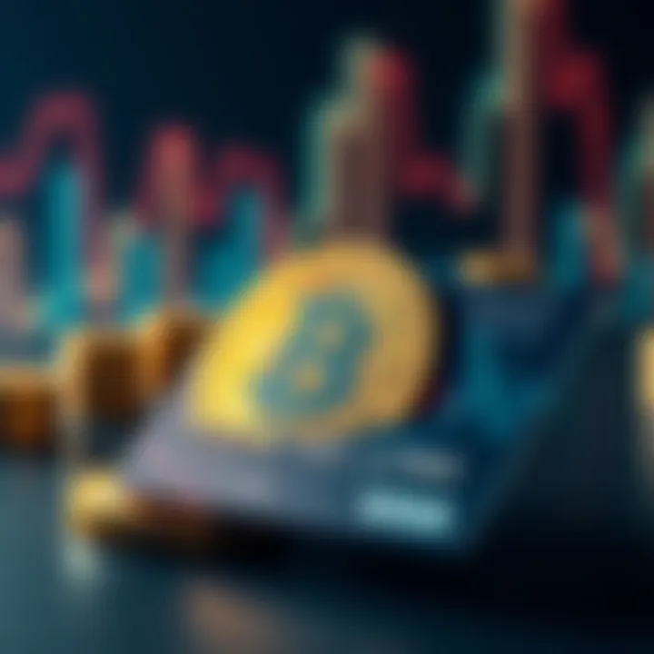 A credit card next to a Bitcoin symbol, illustrating the process of buying Bitcoin with credit cards. Visible are fees and limits in the background.