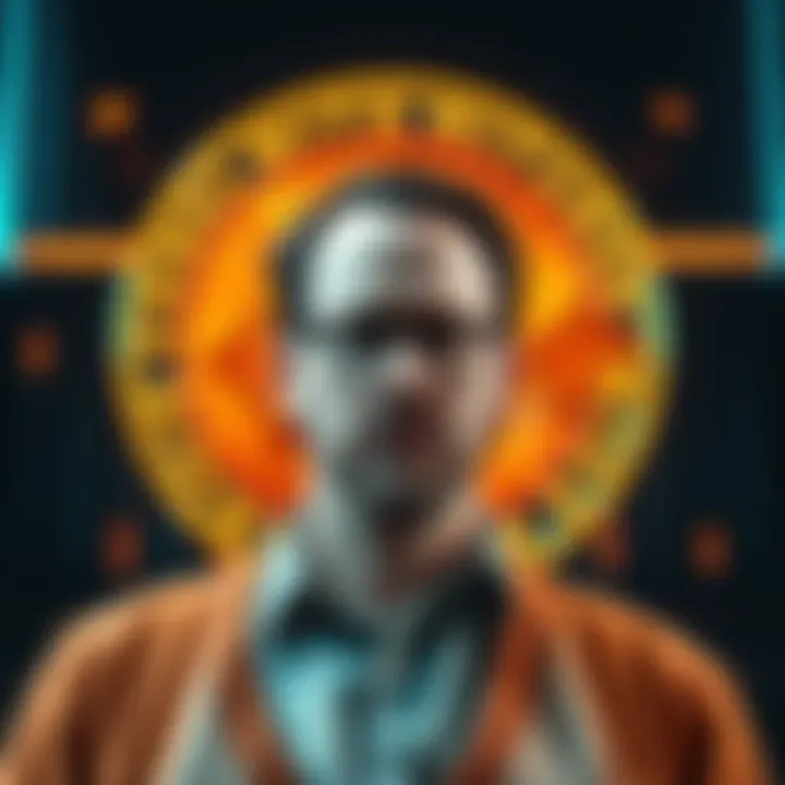 Creg Wright standing in front of a Bitcoin logo, expressing his controversial claims about being Satoshi Nakamoto