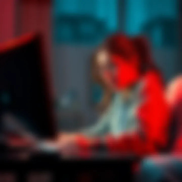 A distressed person on a computer, seeking help for their daughter's urgent medical needs, showcasing the dilemma of trust in online forums.