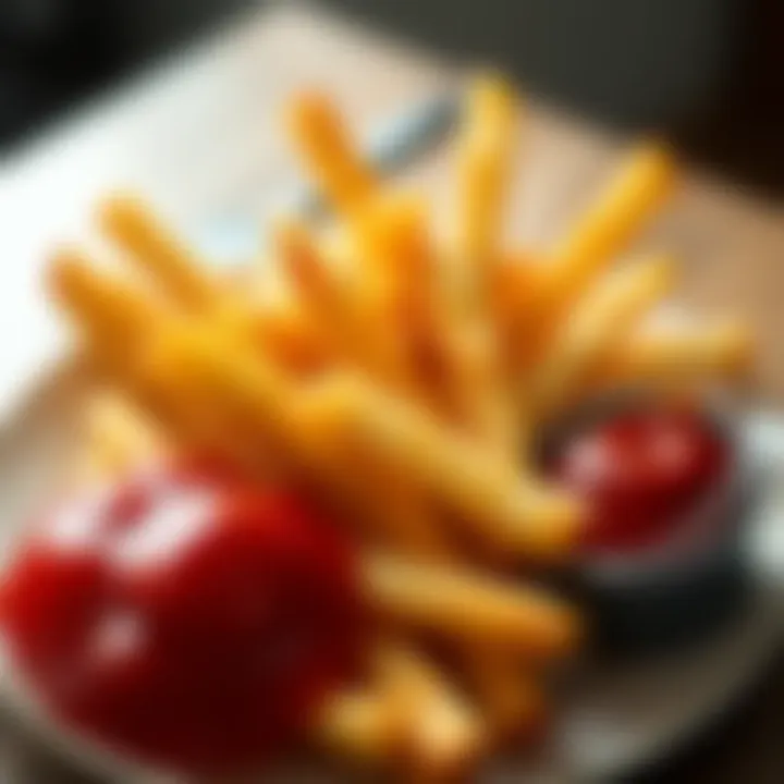 Plate of crispy fries A close-up of a plate filled with golden crispy fries served with ketchup on the side