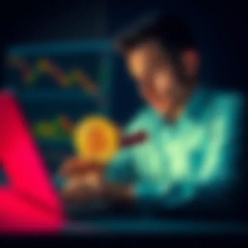 A person analyzing Bitcoin charts on a laptop with a critical expression, representing skepticism towards Bitcoin as an investment.