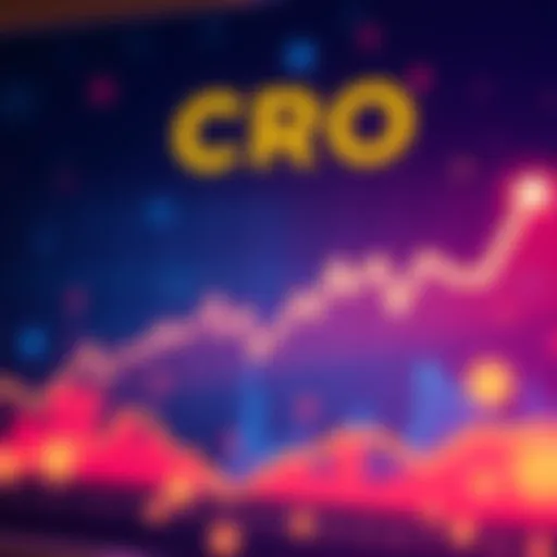 A chart showing the fluctuating price of CRO cryptocurrency with upward trends highlighted, signifying potential growth.