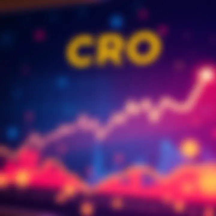 A chart showing the fluctuating price of CRO cryptocurrency with upward trends highlighted, signifying potential growth.
