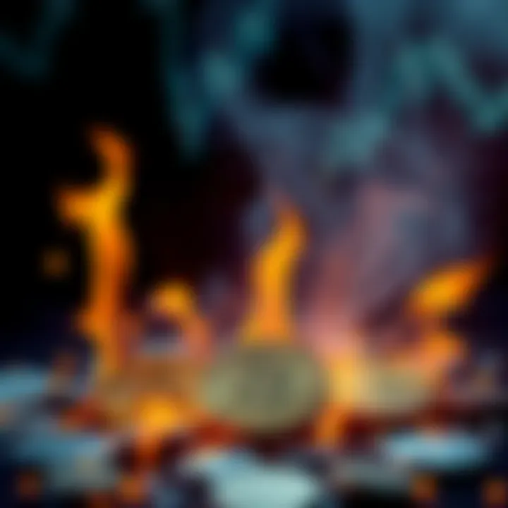 CRO Token Burn Concept A visual representation of CRO tokens being burned, with flames and graphics showing reduced supply alongside altcoins in the background.