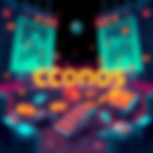 Illustration showing the transition of Cronos to a revenue-backed model with the CRO token, featuring symbols of finance and technology.