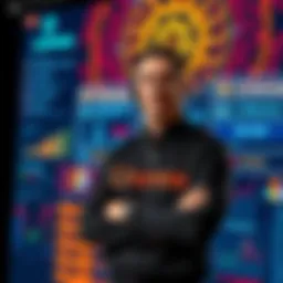 Cronos CEO @Fwiz standing in front of a digital display showing new tokenomics strategies and brand redesign elements