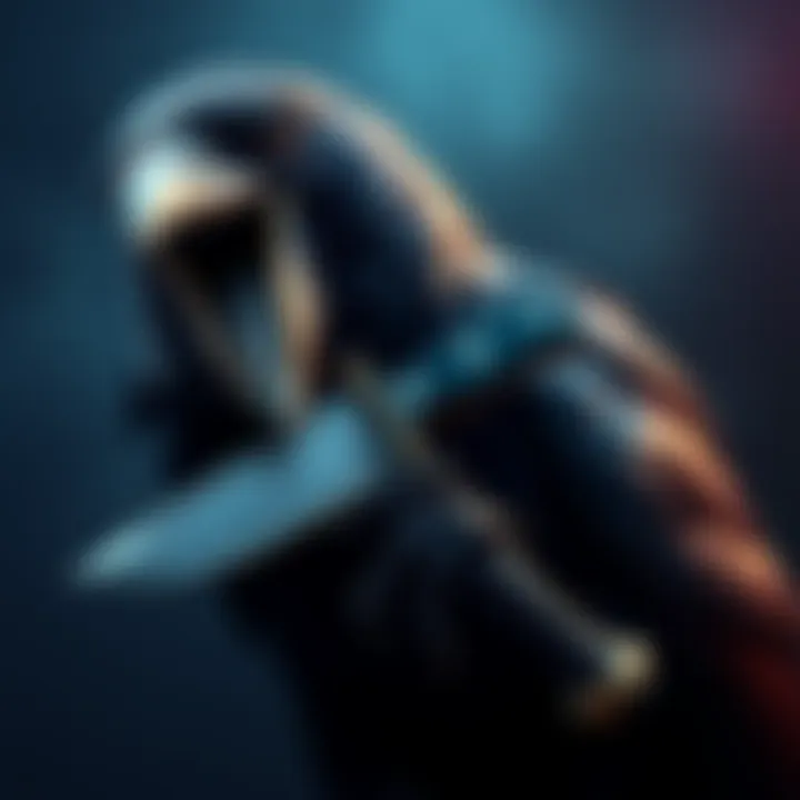 A crow gripping a shiny knife in its beak, symbolizing the meme coin Crow with Knife.