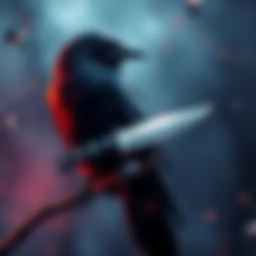 A crow holding a knife perched on a branch, representing the buzz around Crypto.com