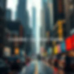 A busy city street filled with tall buildings and no available land parcels visible for players to claim.