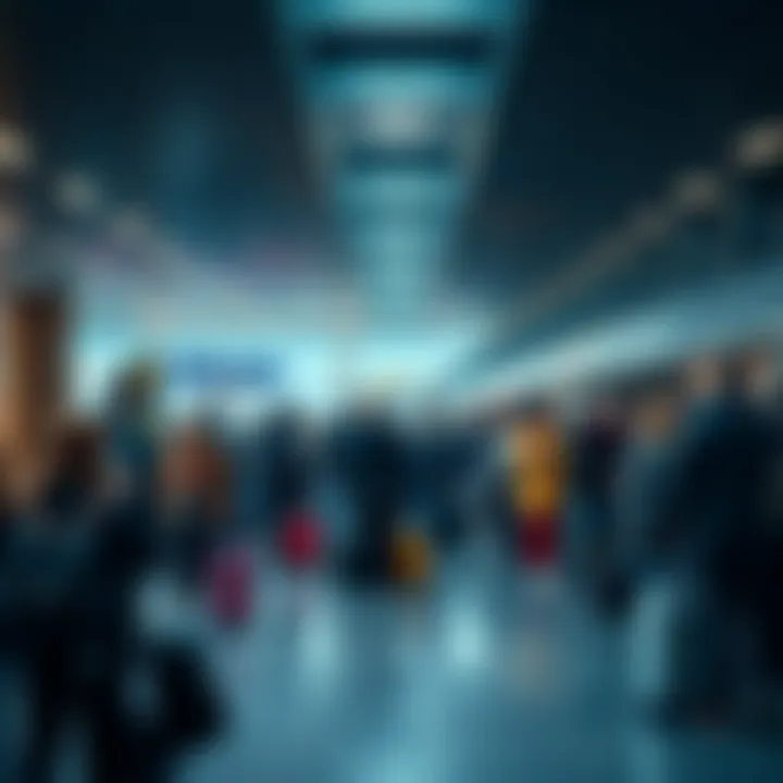 Travelers waiting in a crowded lounge at Manchester Airport's T2 with long lines and no walk-ins accepted