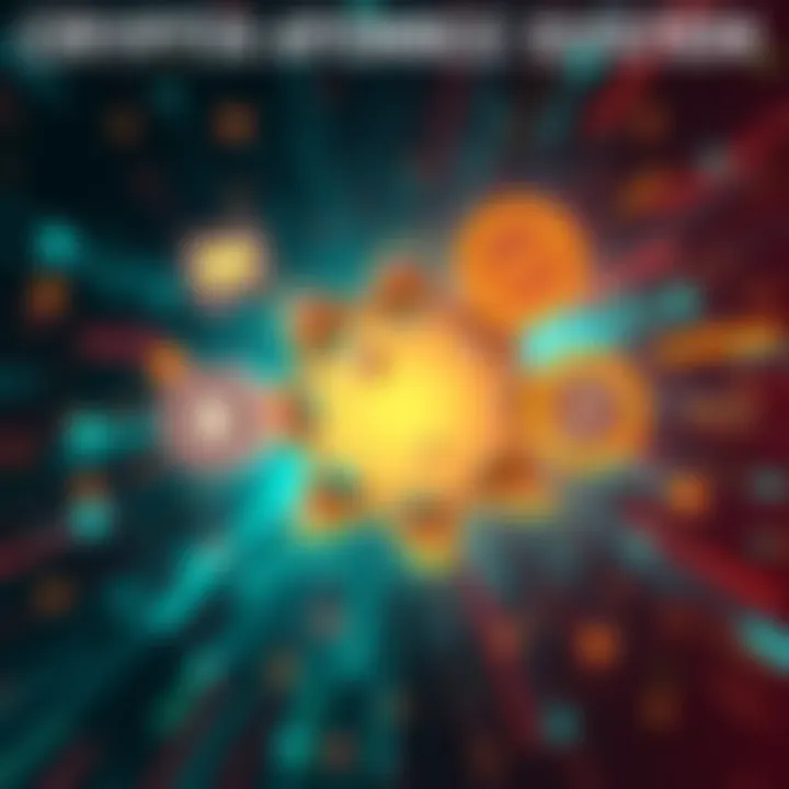 A vibrant graphic showing the launch of the Cryptix Atomic System, with icons representing a messenger, token creation, and trading features, set against a dynamic background.