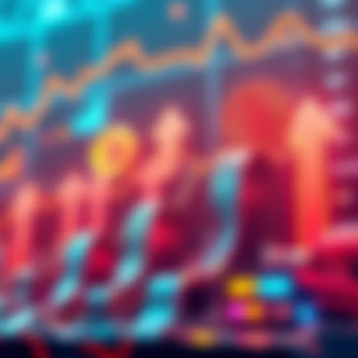 Visual representation of market trends in altcoins with upward arrows and cryptocurrency symbols.
