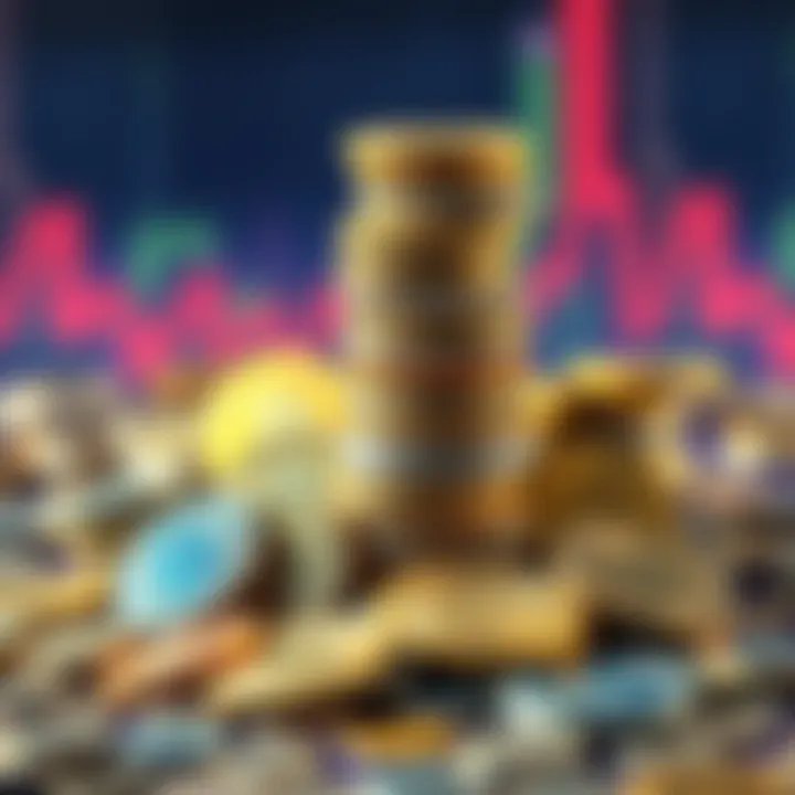 A pile of various cryptocurrency coins representing stacking sats for investment