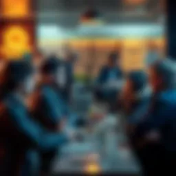 Crypto Community Division A group of people discussing anti-crypto sentiment in a cafe, showing disagreement and concern over Bitcoin and digital currencies.