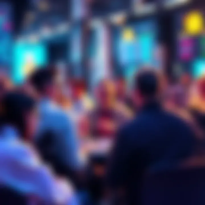 Group of people discussing cryptocurrency trends and trading tips in a casual setting