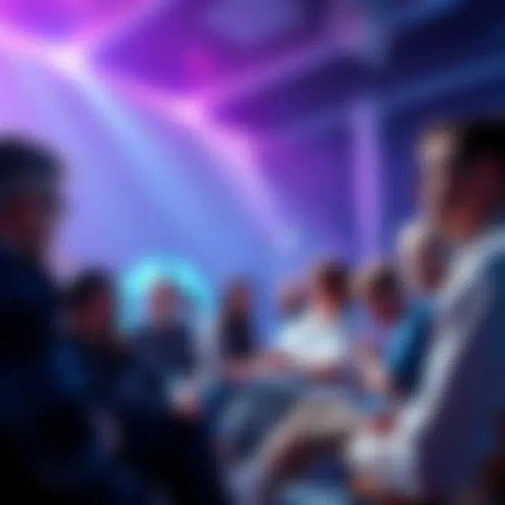 Crypto Discussion Gathering People discussing cryptocurrency insights in a casual setting, highlighting caution against scams.