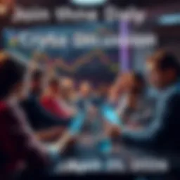 People engaging in a cryptocurrency discussion with charts and laptops