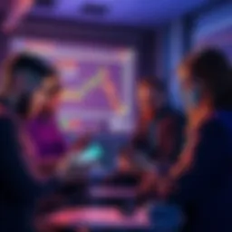 A group of people discussing cryptocurrency and DeFi on their devices, showcasing charts and digital wallets