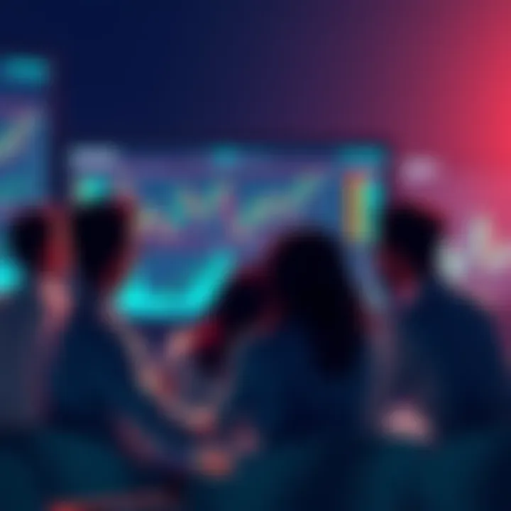 Crypto Discussion Highlights A group of people discussing cryptocurrencies with charts and graphs on a screen in the background