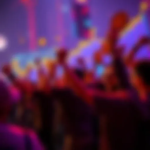 A group of people celebrating with cryptocurrency symbols and charts showing upward trends, representing their optimism about a major price surge.