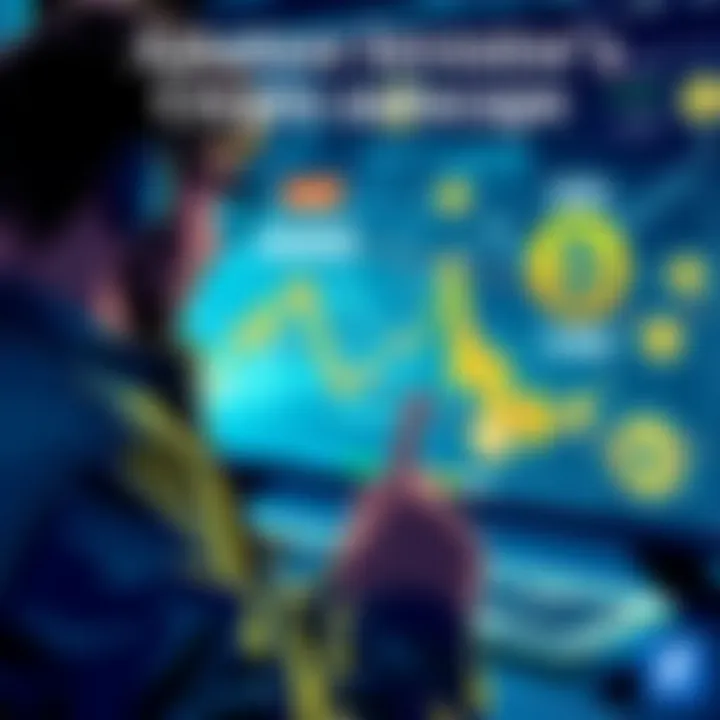 A novice investor exploring cryptocurrency options with charts and symbols of AVAX, SOL, MATIC, and LINK