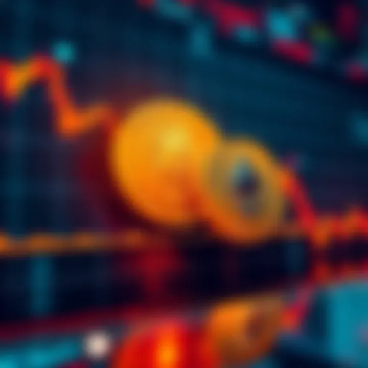 Graph showing decline in crypto prices with symbols for Bitcoin and Ethereum