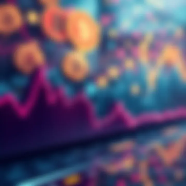 A graph showing a steep decline in portfolio values with cryptocurrency icons in the background