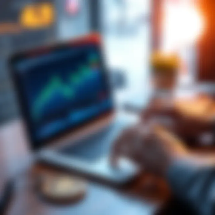 Person analyzing charts and data on a laptop with a crypto coin on the desk, showcasing a strategy for portfolio recovery