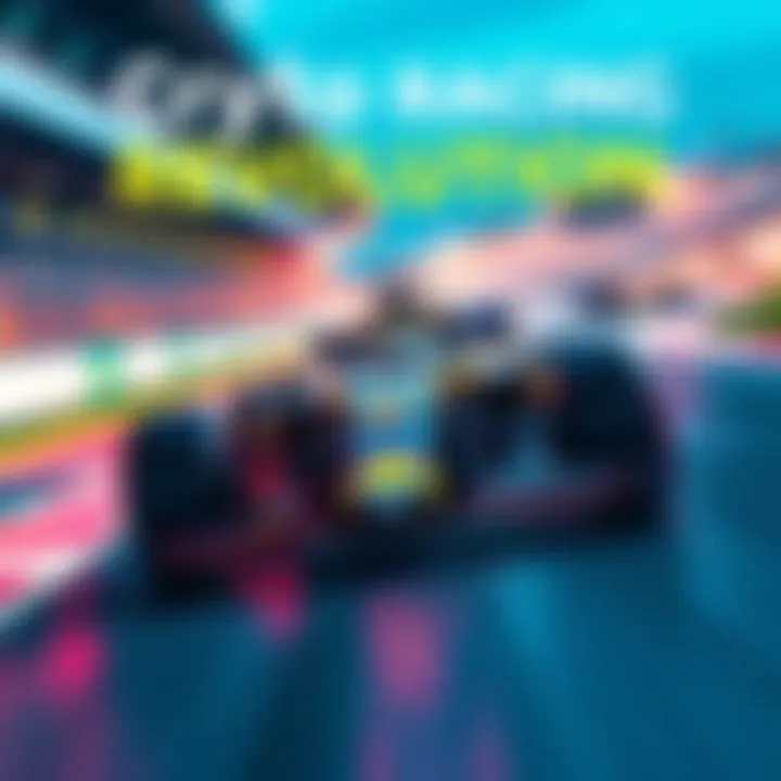 A sleek Formula 1 car adorned with cryptocurrency logos, racing down a futuristic track.