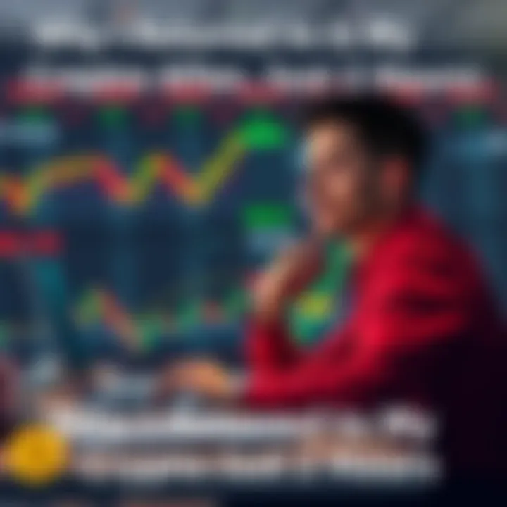 A person sitting at a desk looking at a laptop with cryptocurrency charts on the screen, showing a thoughtful expression