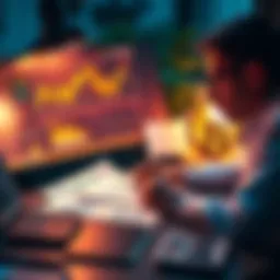 A person analyzing cryptocurrency charts and notes on a desk, highlighting effective habits for achieving long-term success in crypto investments.