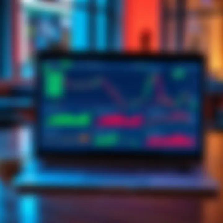 A laptop displaying various crypto exchange websites with charts and graphs for trading analysis