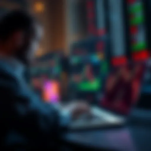 A calm investor analyzing cryptocurrency charts on a laptop, symbolizing patience in the crypto market.