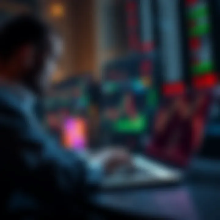 A calm investor analyzing cryptocurrency charts on a laptop, symbolizing patience in the crypto market.
