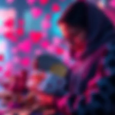 Crypto assets sold for love A person cashing out cryptocurrency for Valentine's gifts, showing coins and hearts in the background