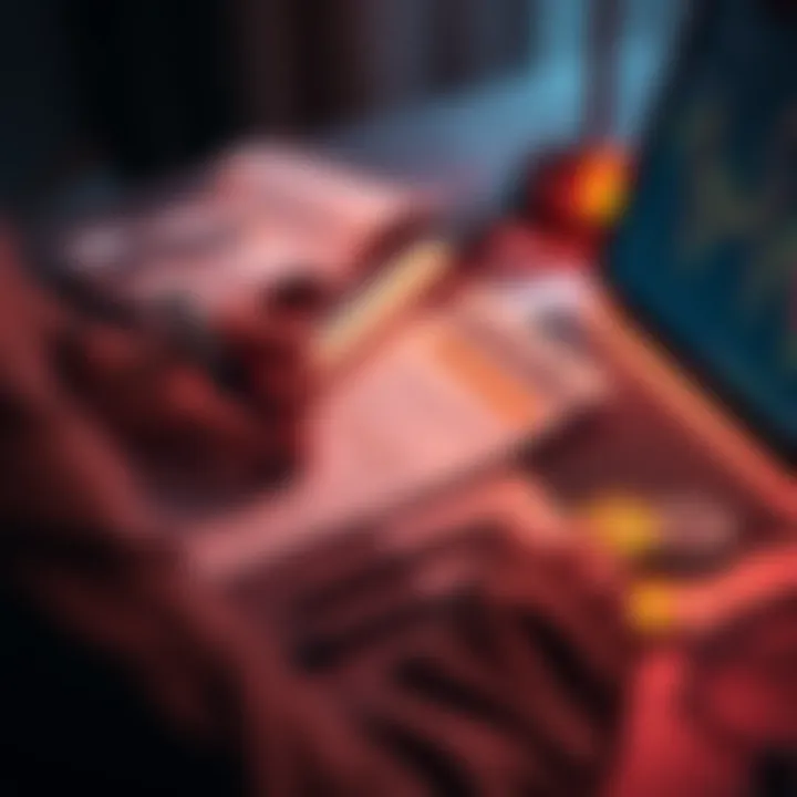 A person writing down access instructions for cryptocurrency on paper, with a laptop and crypto coins nearby