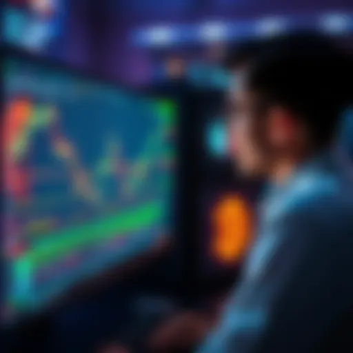 A person looking at a computer screen with cryptocurrency graphs and charts, considering investment options.