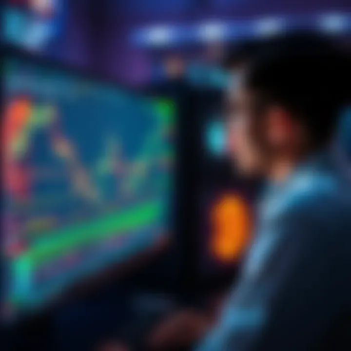 A person looking at a computer screen with cryptocurrency graphs and charts, considering investment options.