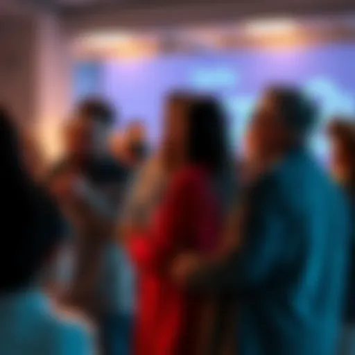 A group of people discussing finance passionately, resembling Jehovah's Witnesses sharing their beliefs.