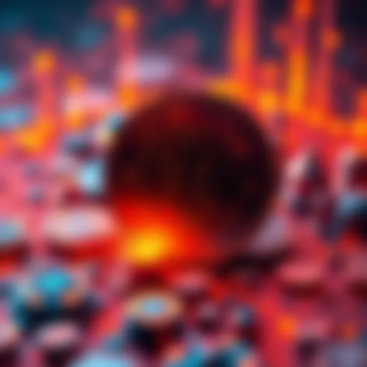 A digital representation of cryptocurrency and artificial intelligence symbols, showcasing growth and trends leading to 2027.